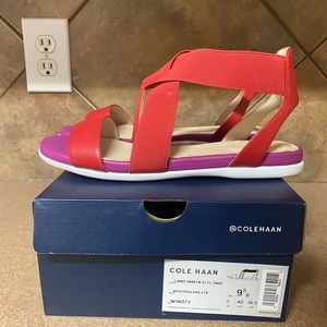 Cole Haan Womens Grand Ambition Elastic and Leather Flat Sandals